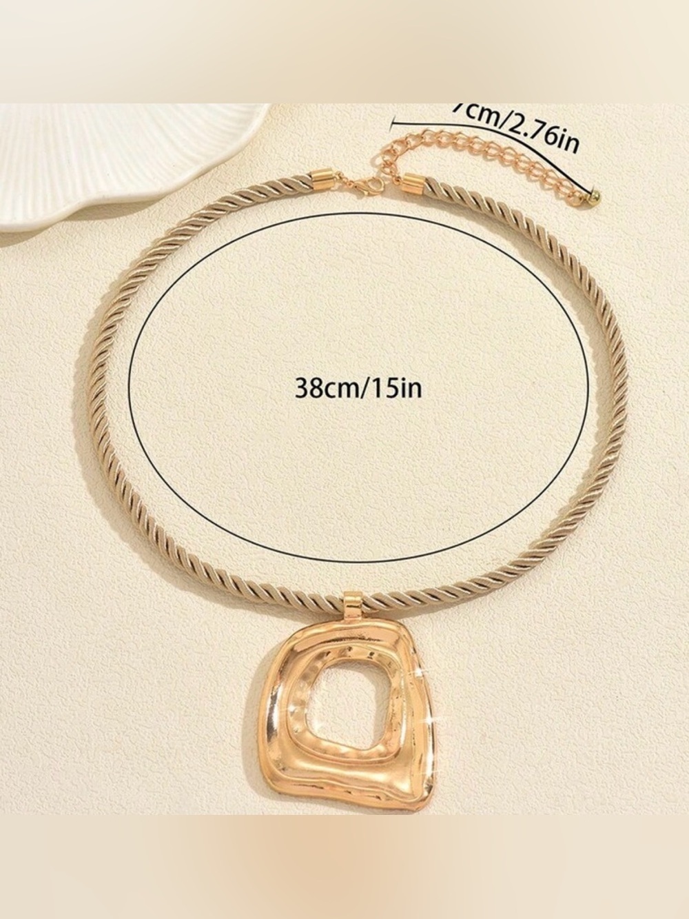 Gold Abstract Geometric Pendant Necklace – Twisted Rope Chain - Picture 3 of 5